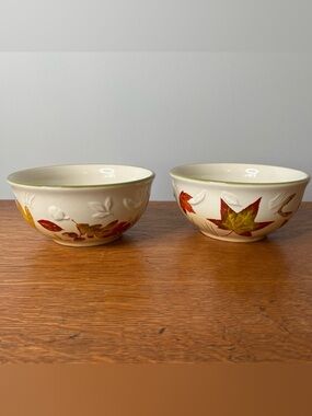 Set of 2 Longaberger Fall Foliage Soup Cereal Bowl Embossed Autumn Leaves Leaf